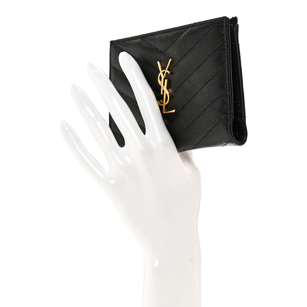 Grain De Poudre Matelasse Chevron Monogram Zipped Two-Part Wallet Black