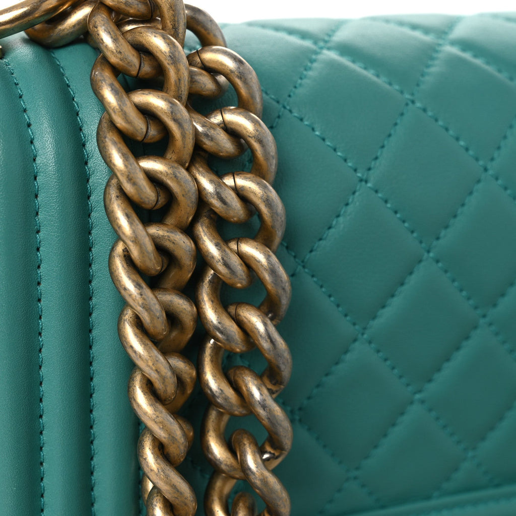 Lambskin Quilted Small Boy Flap Dark Turquoise