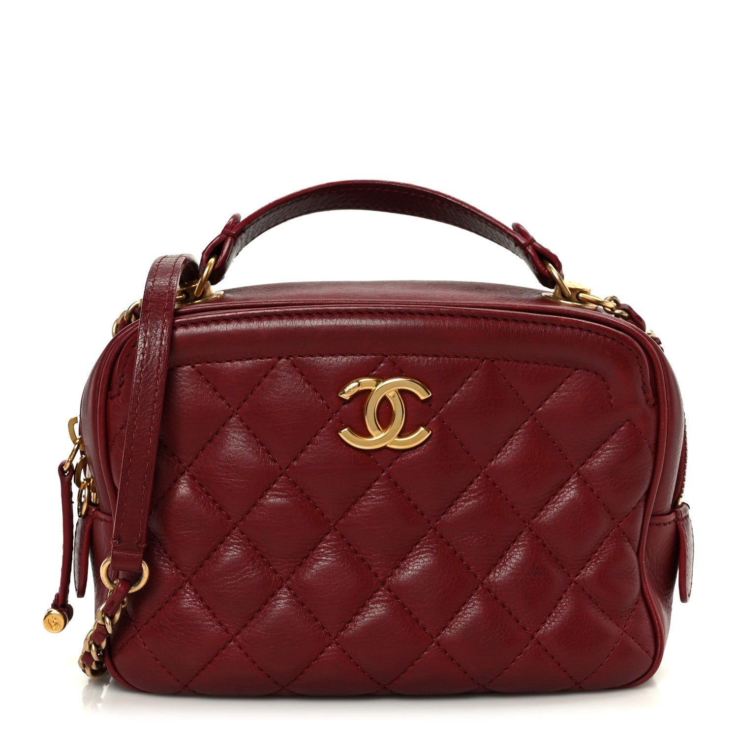 Calfskin Quilted CC Small Vanity Case Dark Red