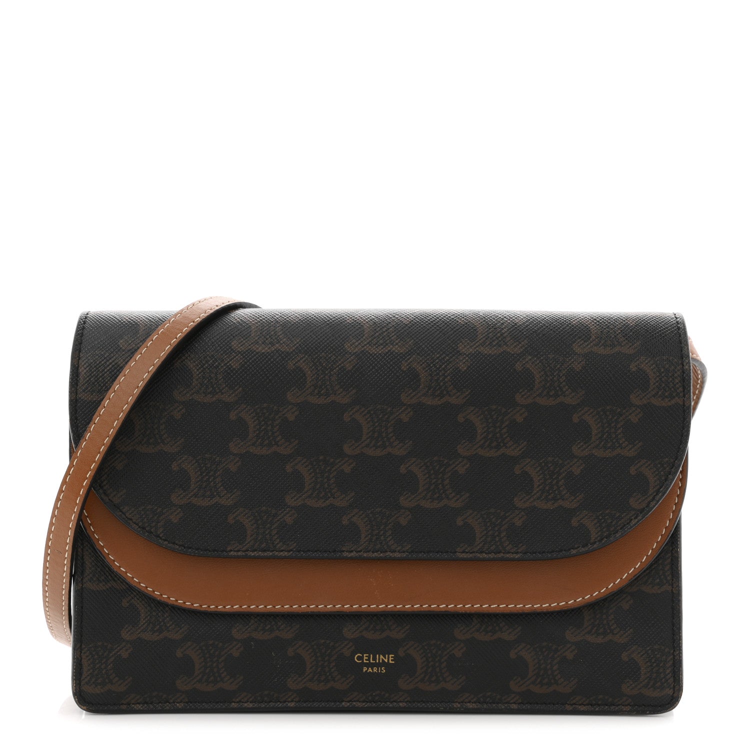 Triomphe Canvas Lambskin Wallet On Strap Tan