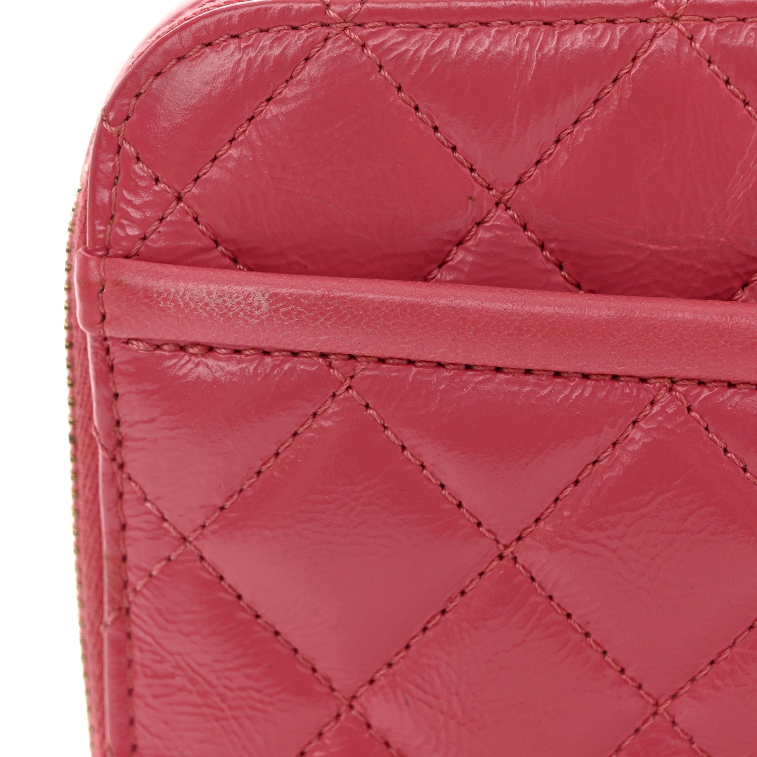 Crumpled Calfskin Quilted Small Get Round Top Handle Vanity Case Pink