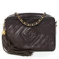 Lambskin Chevron Quilted Tassel Camera Case Brown
