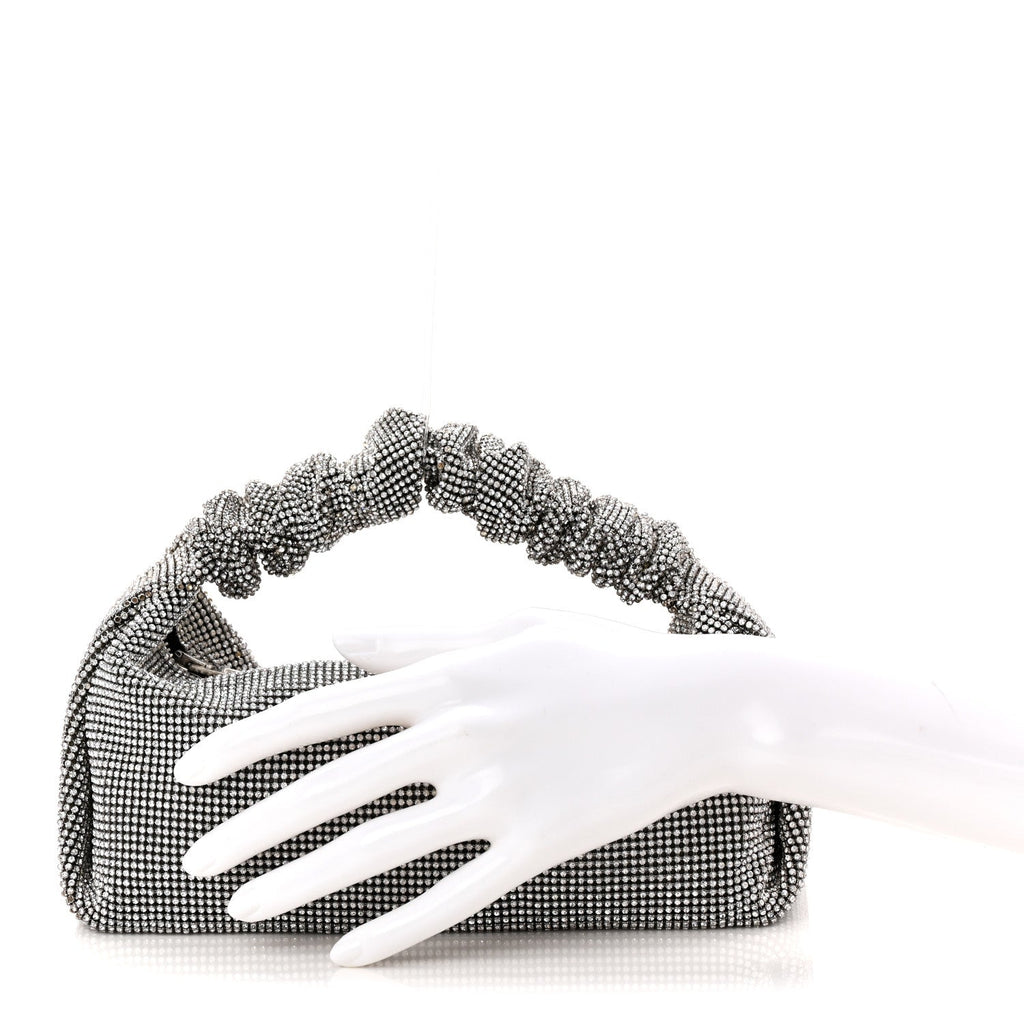 Mesh Crystal Rhinestone Mini Scrunchie Clutch Black Silver