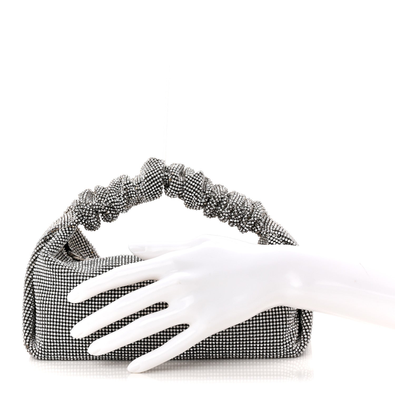 Mesh Crystal Rhinestone Mini Scrunchie Clutch Black Silver