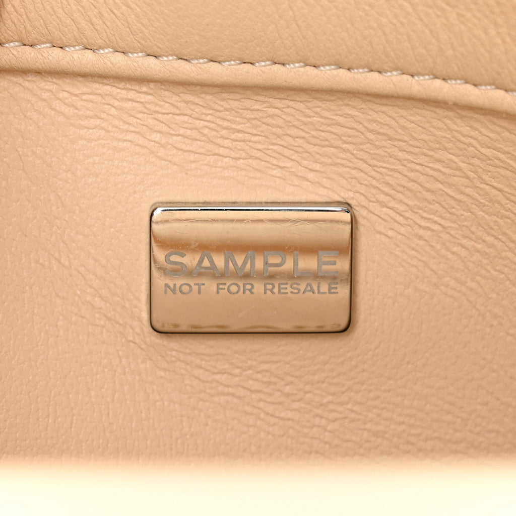 Lambskin Quilted Metal Enamel Chain Top Handle Square Flap Beige