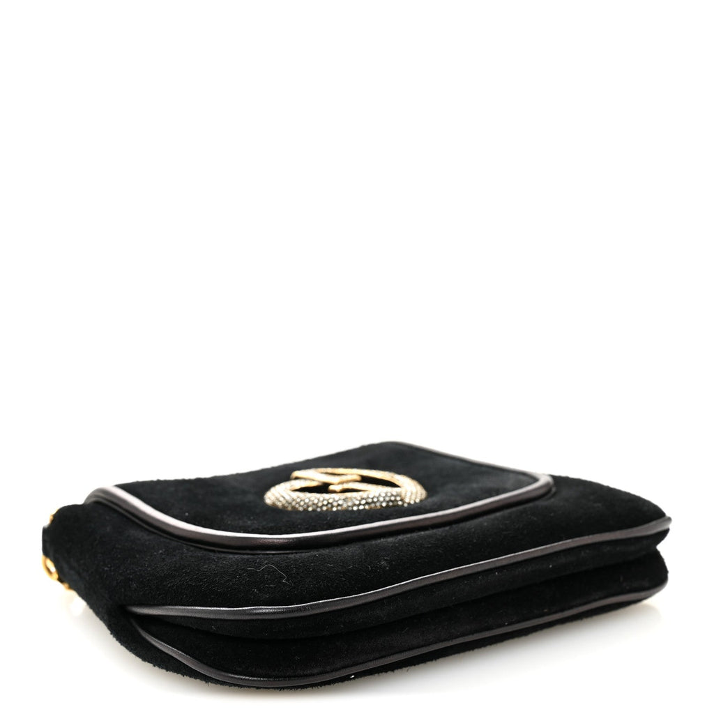 Suede Crystal 1973 Small Chain Shoulder Bag Black