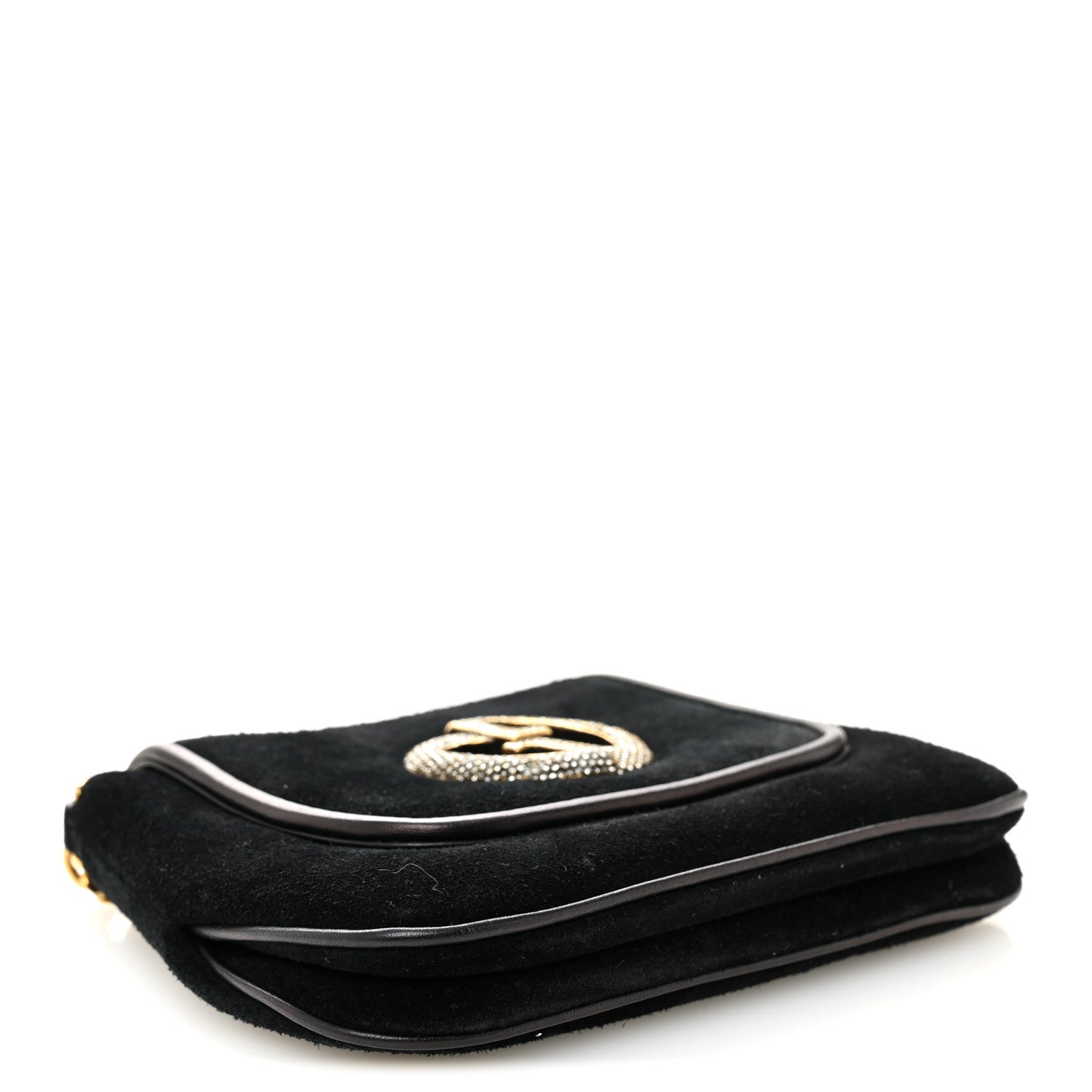 Suede Crystal 1973 Small Chain Shoulder Bag Black