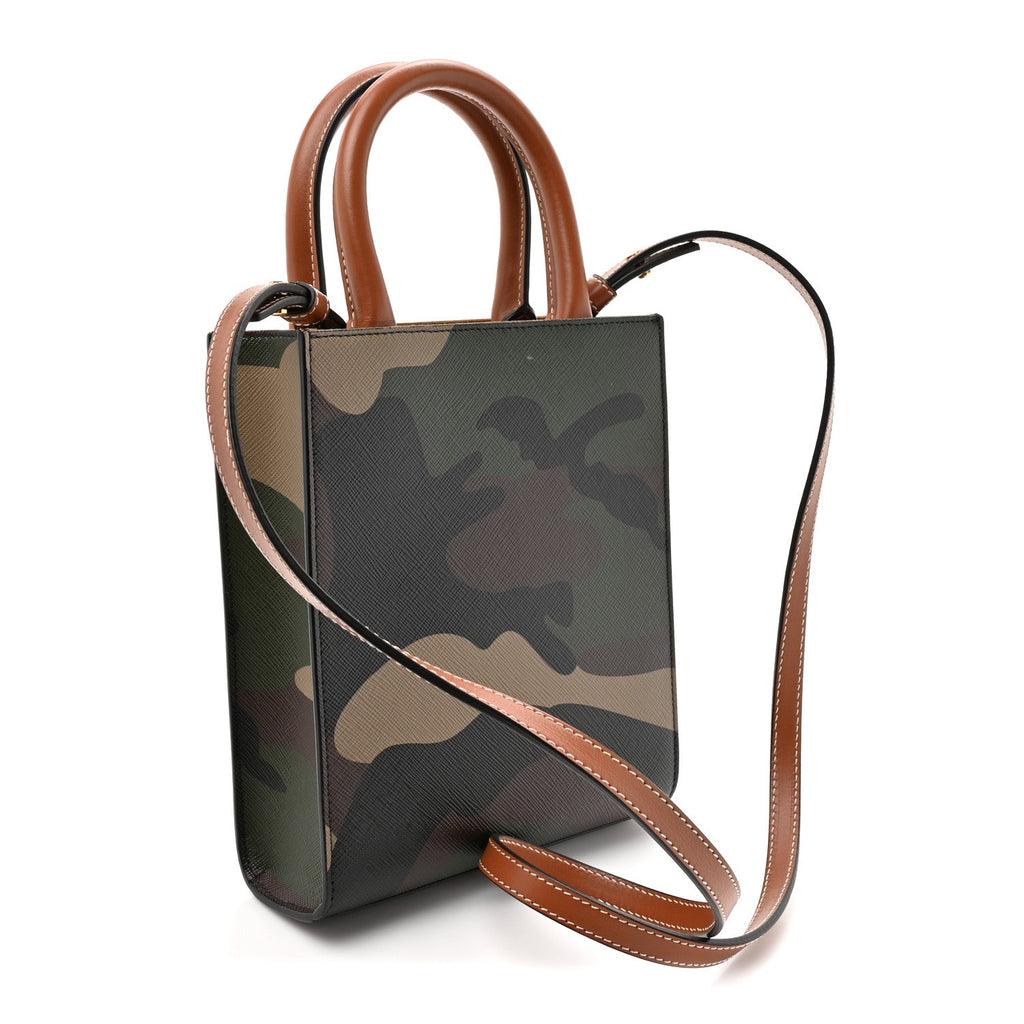 Canvas Calfskin Mini Vertical Cabas Khaki