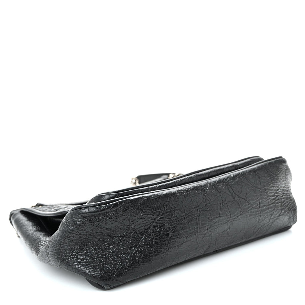 Crinkled Calfskin Matelasse Monogram Medium Niki Chain Satchel Black