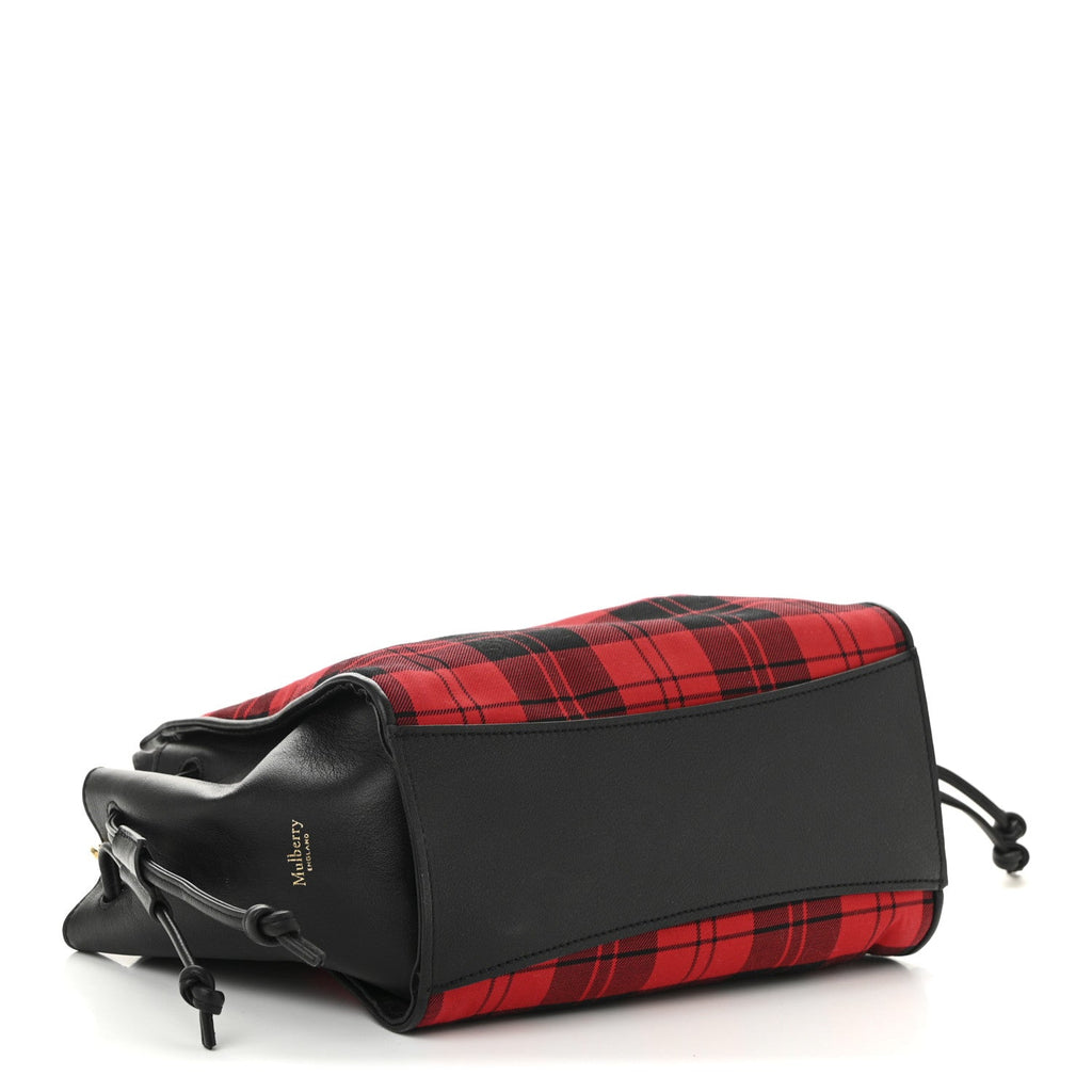 Calfskin Tartan Cotton Canvas Small Iris Tote Black Red Multicolor