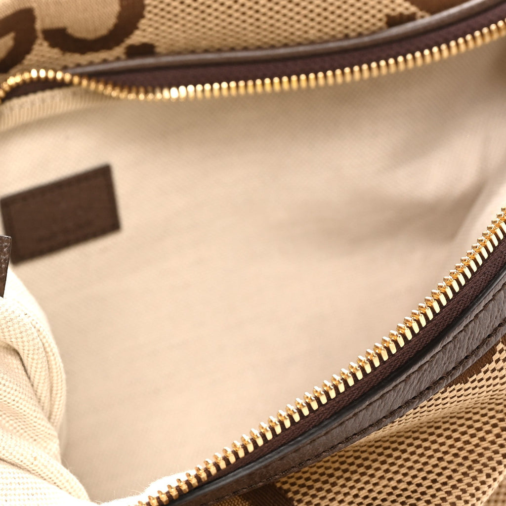 Monogram Jumbo GG Textured Dollar Calfskin Web Belt Bag Camel Ebony New Acero