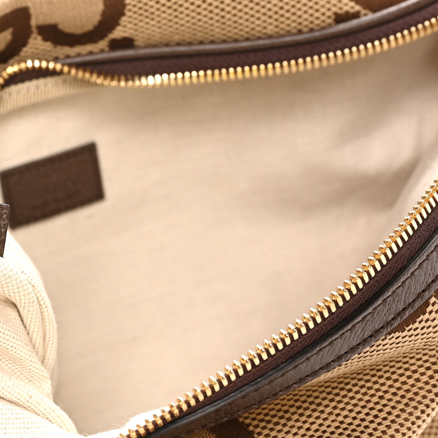 Monogram Jumbo GG Textured Dollar Calfskin Web Belt Bag Camel Ebony New Acero