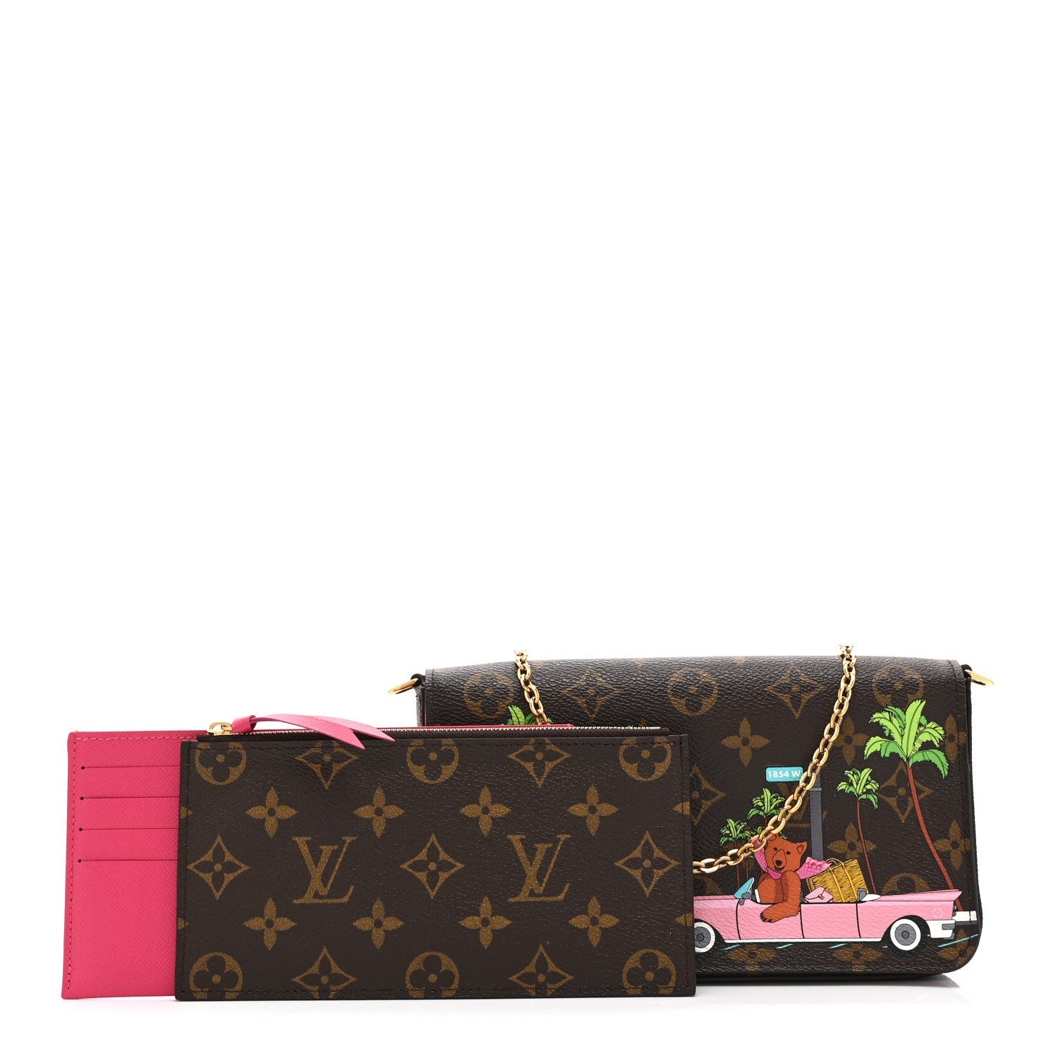 Monogram 2021 Christmas Animation Hollywood Pochette Felicie Chain Wallet Fuchsia