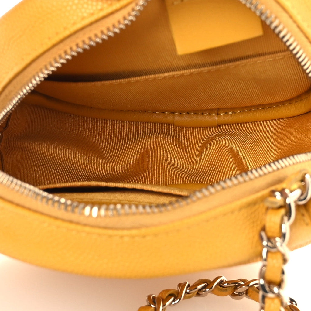 Caviar Quilted Round Clutch With Chain Yellow