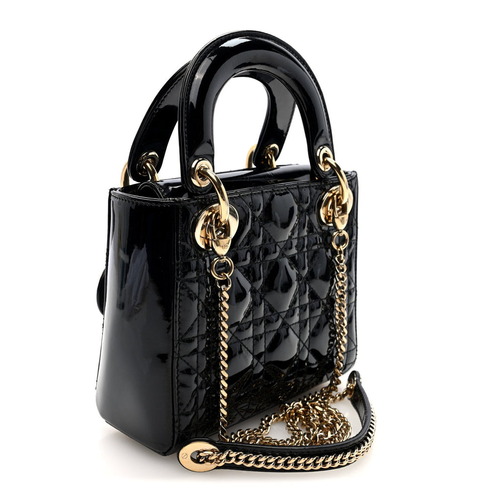 Patent Cannage Mini Lady Dior Black