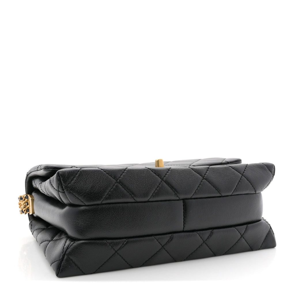 Calfskin Quilted Belt Chain Flap Black