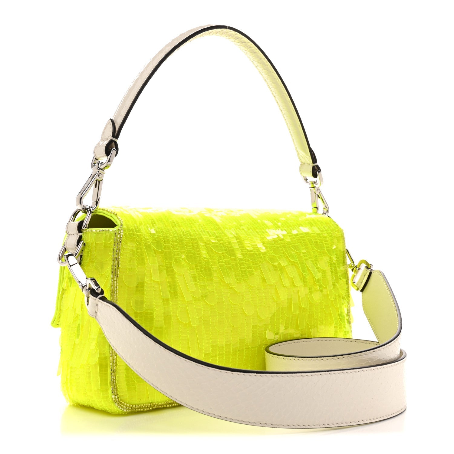 Sequin Paillettes Vitello Elaphe Grace Baguette Yellow Fluo