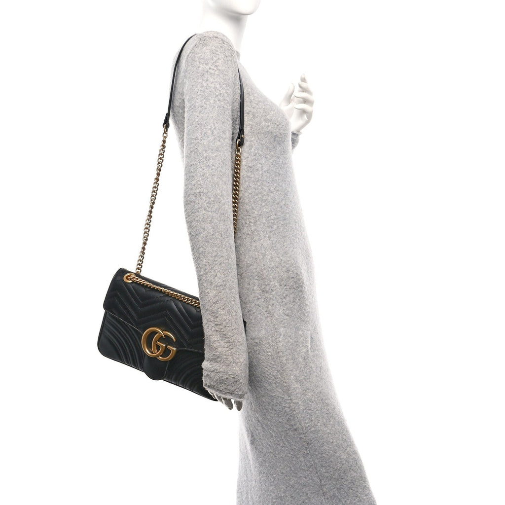 Calfskin Matelasse Medium GG Marmont Shoulder Bag Black