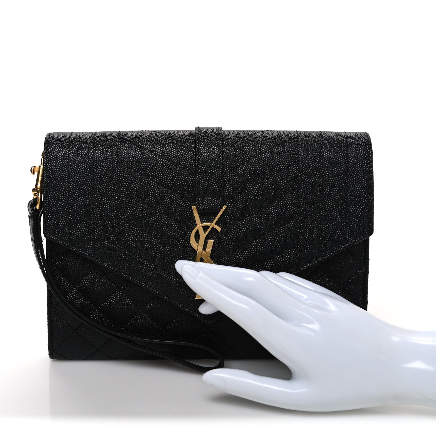Grain De Poudre Textured Mixed Matelasse Triquilt Monogram Clutch Black