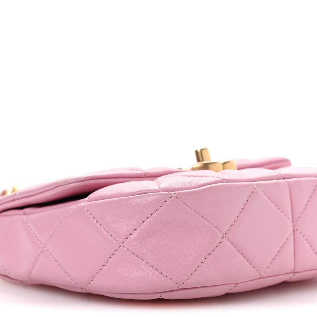 Lambskin Quilted Mini Lacquered Chain Flap Pink