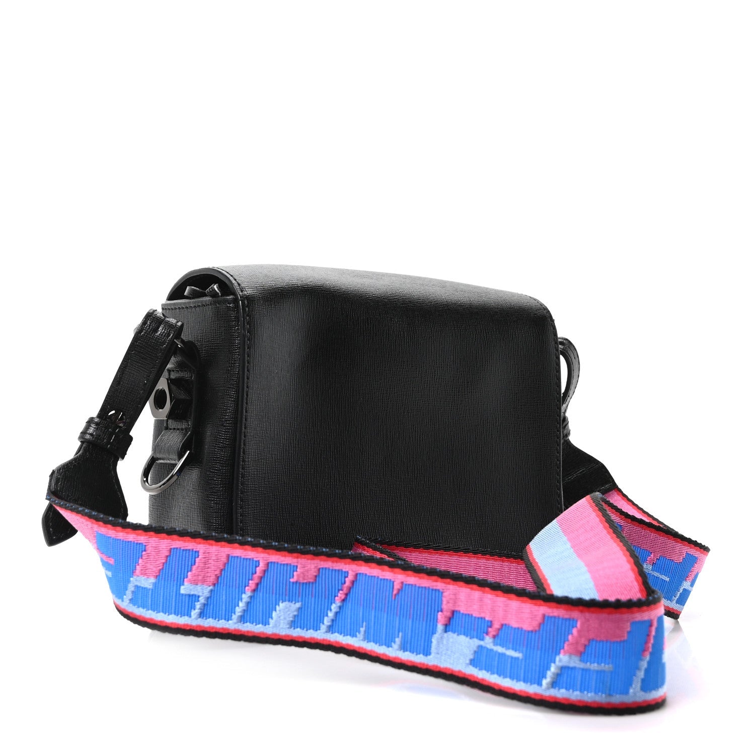 Saffiano Striped Mini Diag Binder Clip Bag Black White Indus