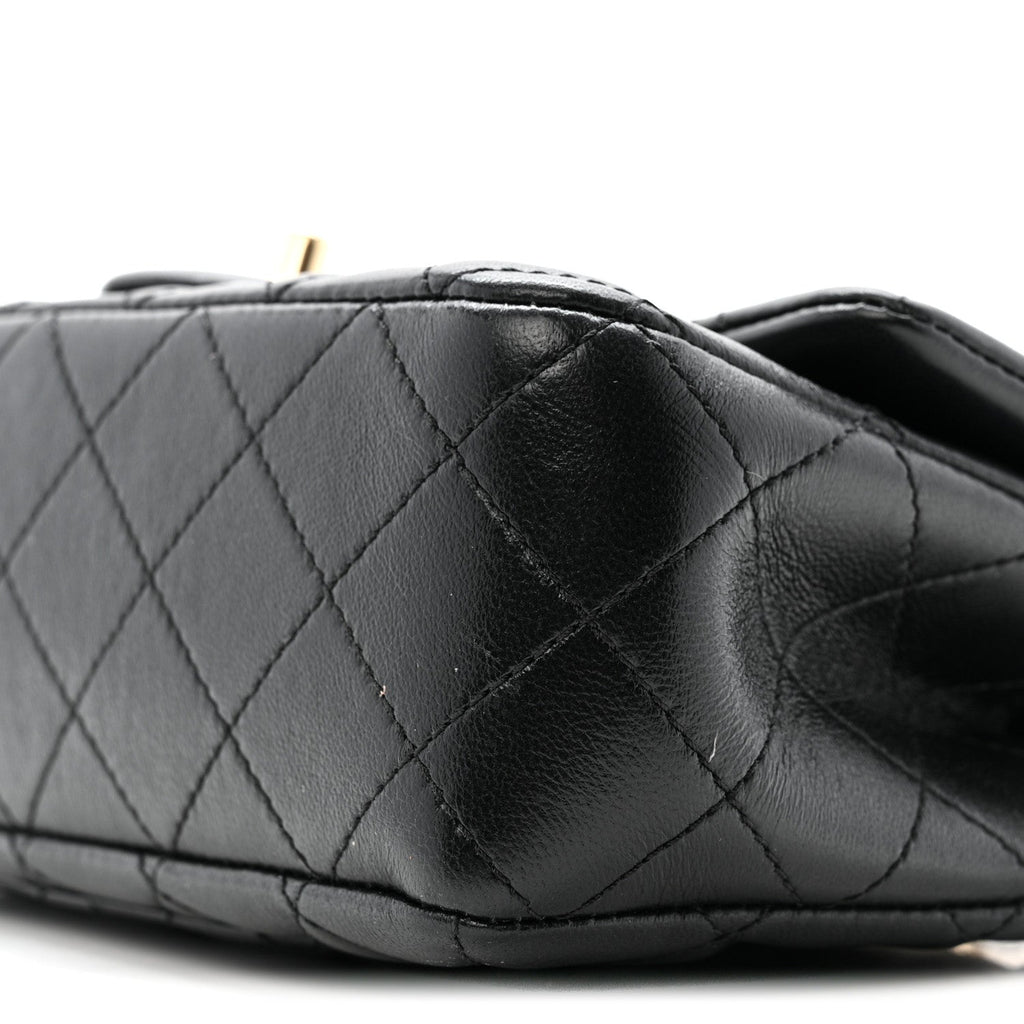 Lambskin Quilted Mini Rectangular Pearl Crush Flap Black