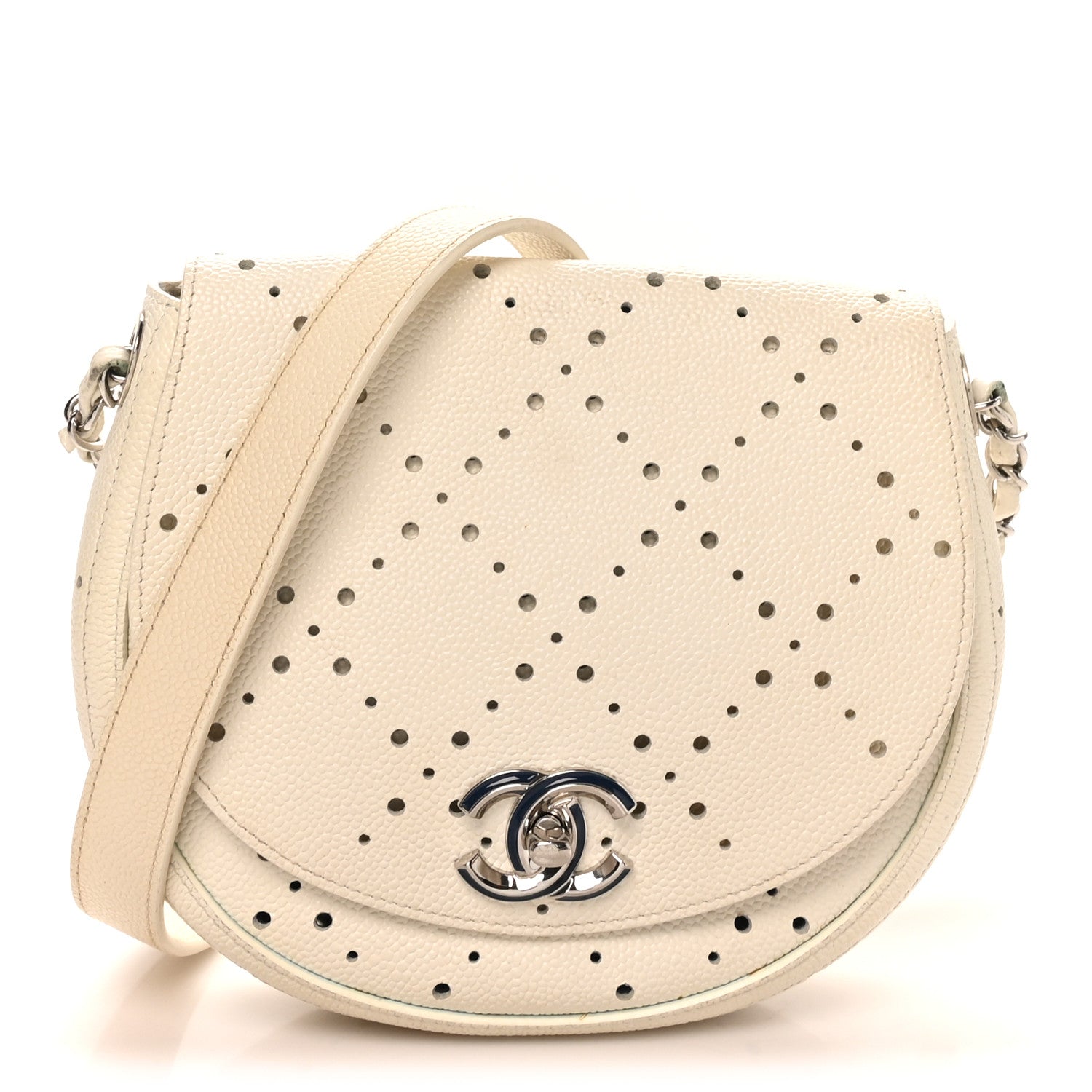 Caviar Perforated Messenger Bag White