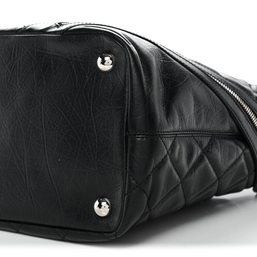 Aged Calfskin Quilted Large Cotton Club Tote Black
