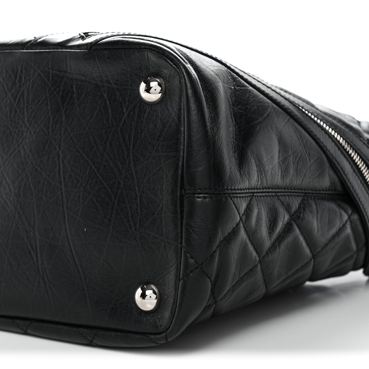 Aged Calfskin Quilted Large Cotton Club Tote Black