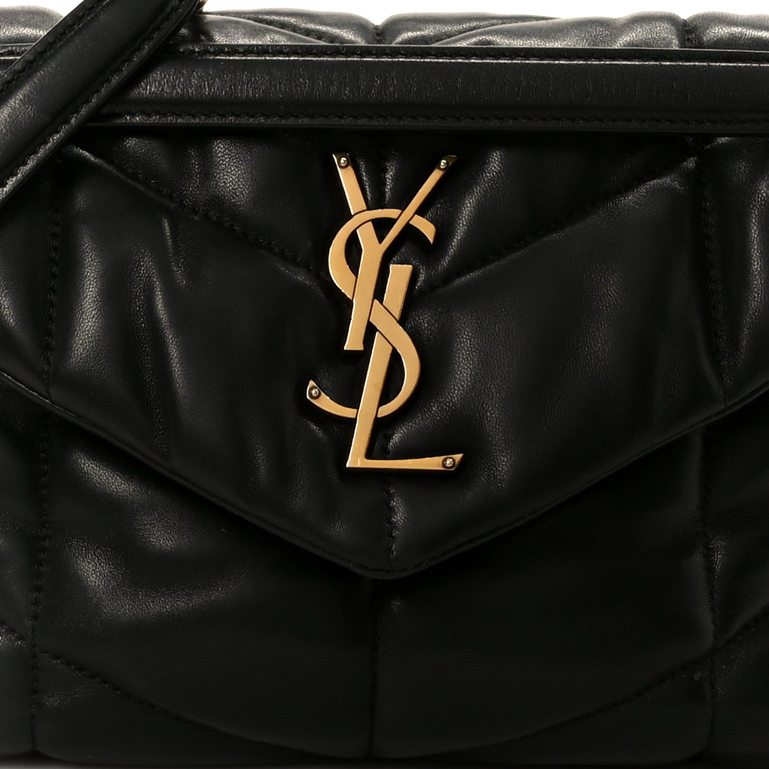 Lambskin Quilted Small Loulou Puffer Monogram Chain Satchel Black