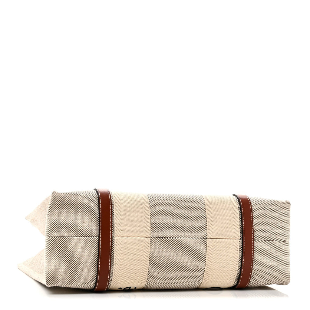 Cotton Calfskin Medium Woody Ribbon Tote White Brown