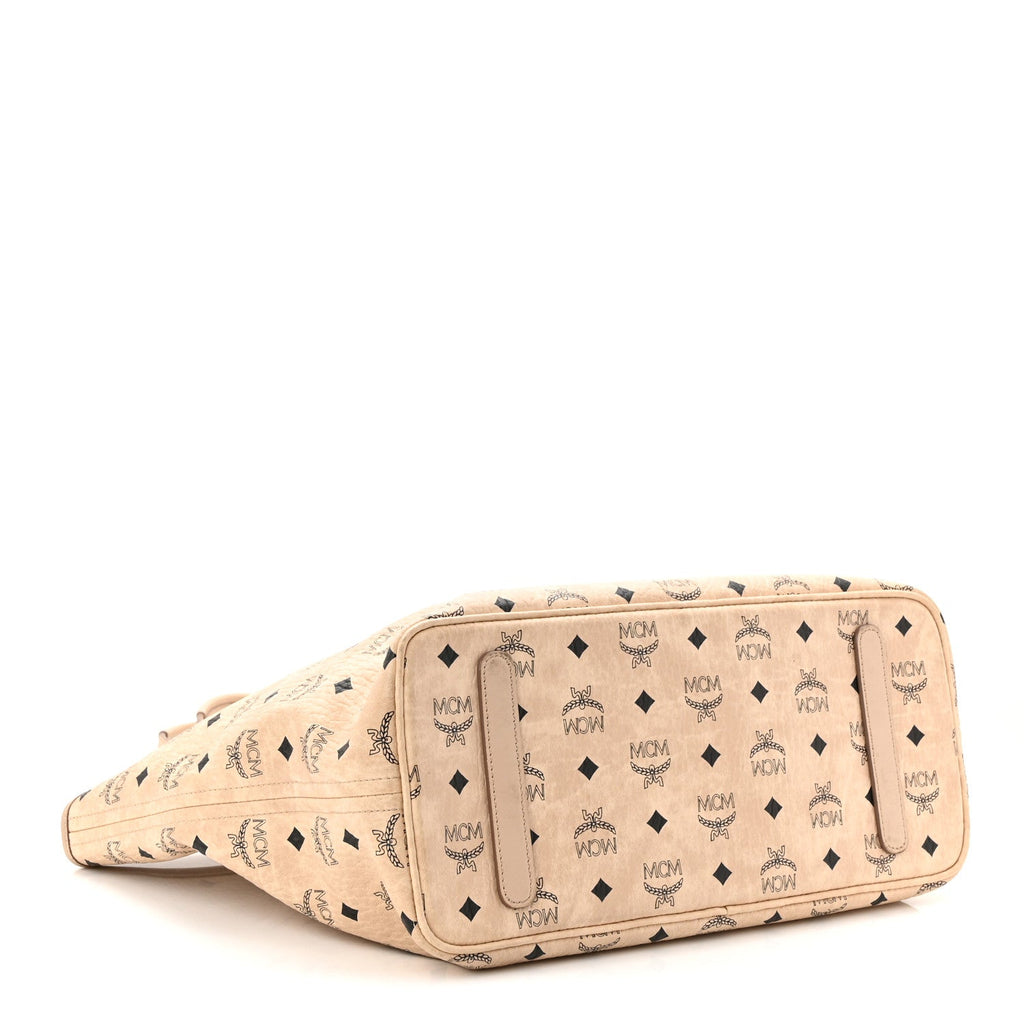 Visetos Medium Studded Rabbit Top Zip Shopper Tote Beige