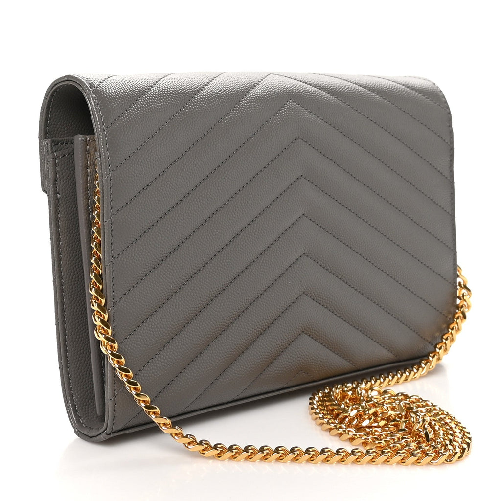 Grain De Poudre Matelasse Chevron Monogram Chain Wallet Fog