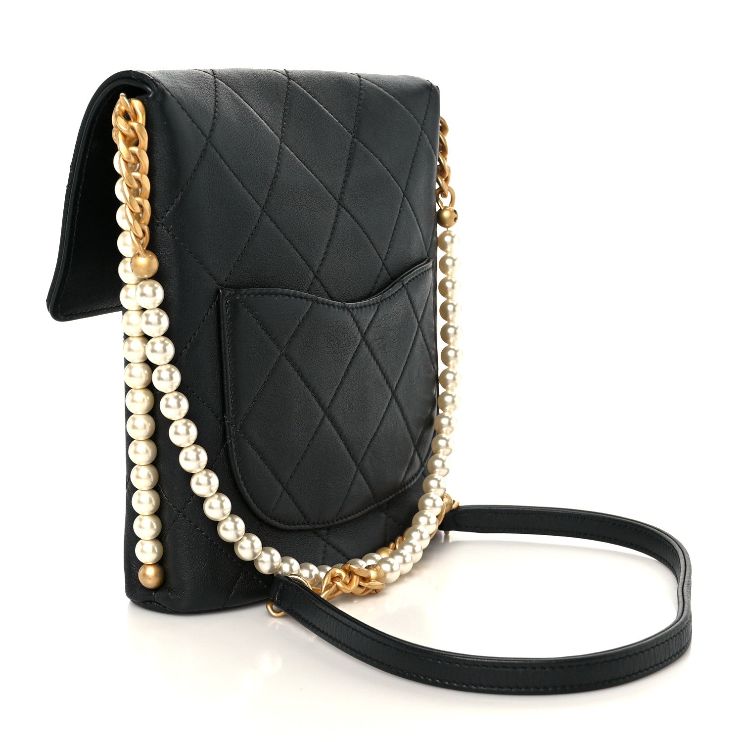 Calfskin Quilted Pearl Small About Pearls Hobo Bag Black