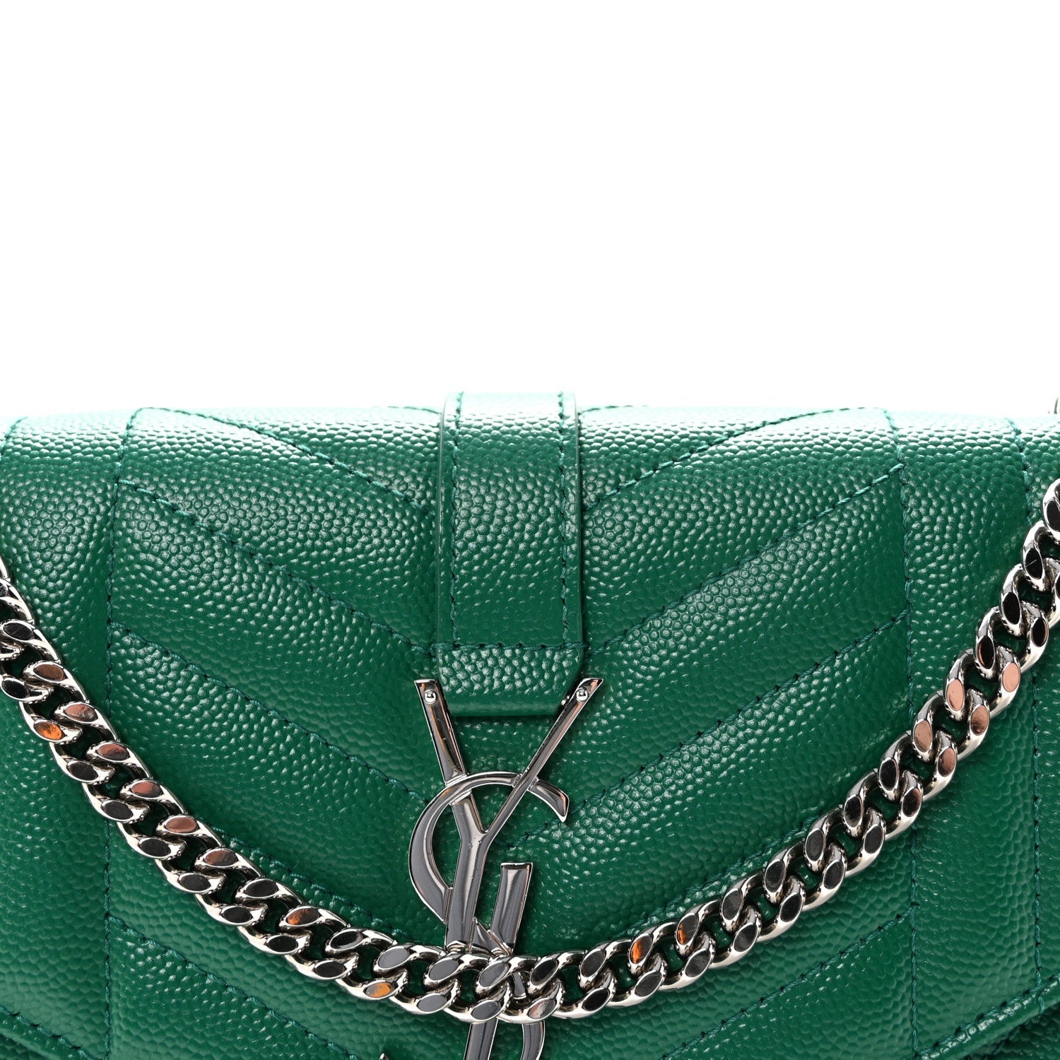 Grain De Poudre Mixed Matelasse Triquilt Monogram Chain Wallet Green Field