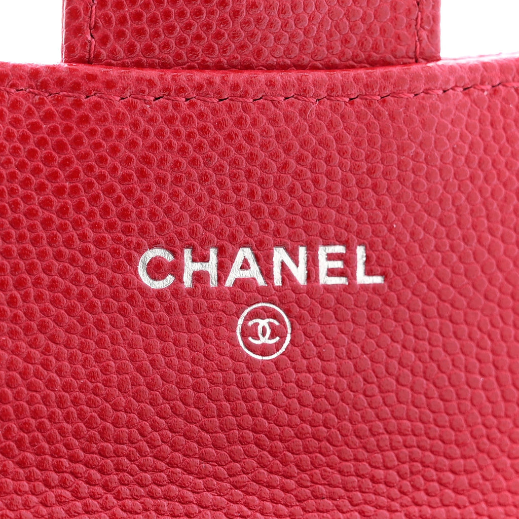 Caviar Quilted Flap  Holder Wallet Red