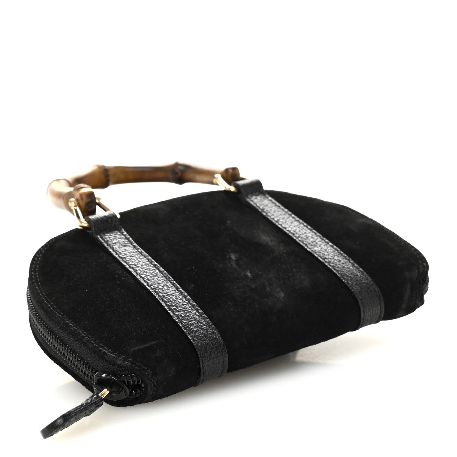 Suede Mini Bamboo Handle Bag Black