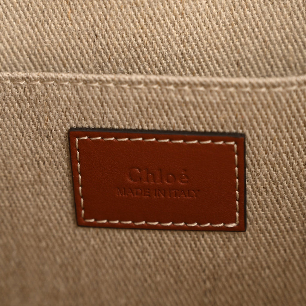 Linen Calfskin Medium Woody Ribbon Tote White Brown