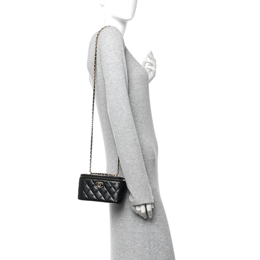 Lambskin Quilted Small CC Dynasty Vanity Case With Chain Black