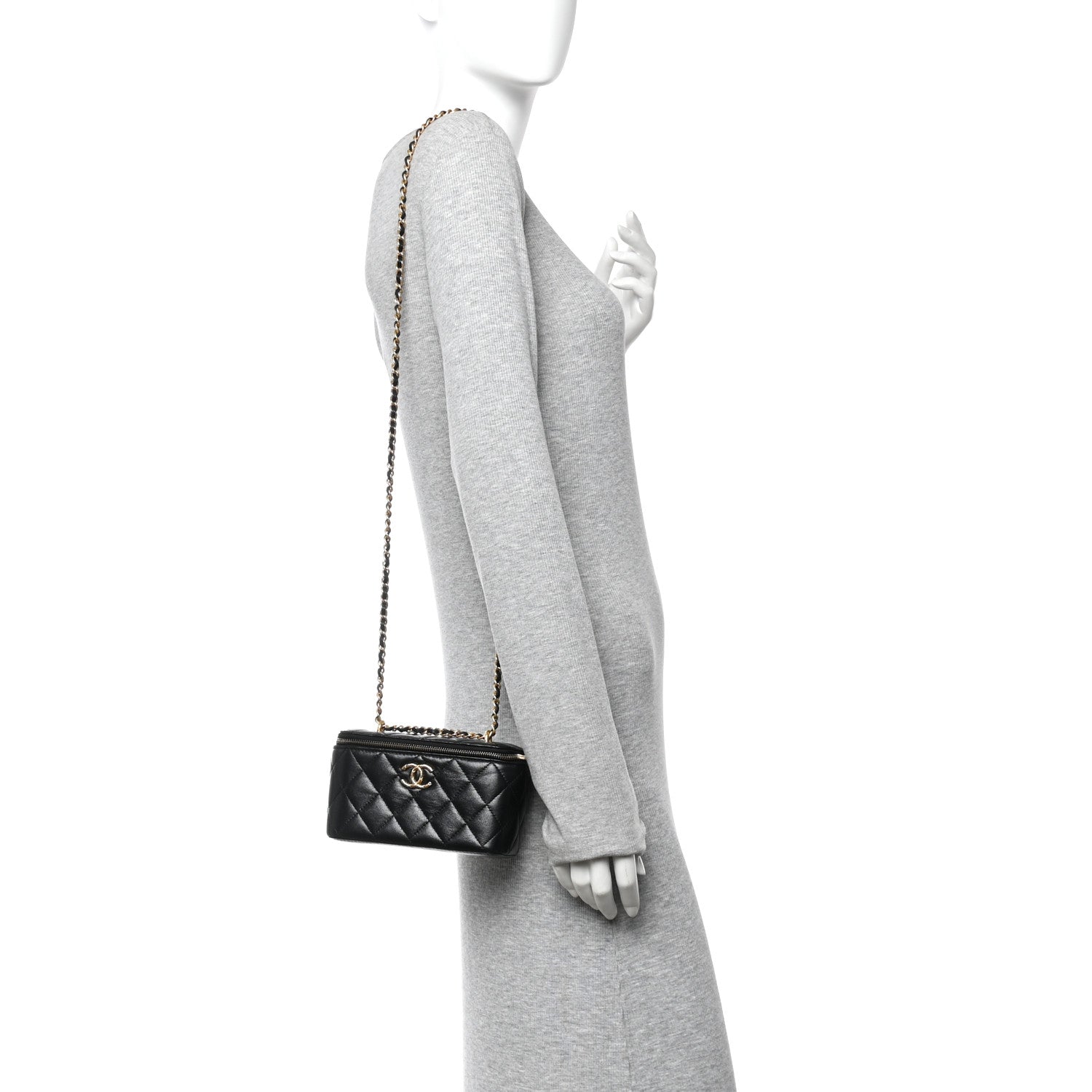 Lambskin Quilted Small CC Dynasty Vanity Case With Chain Black