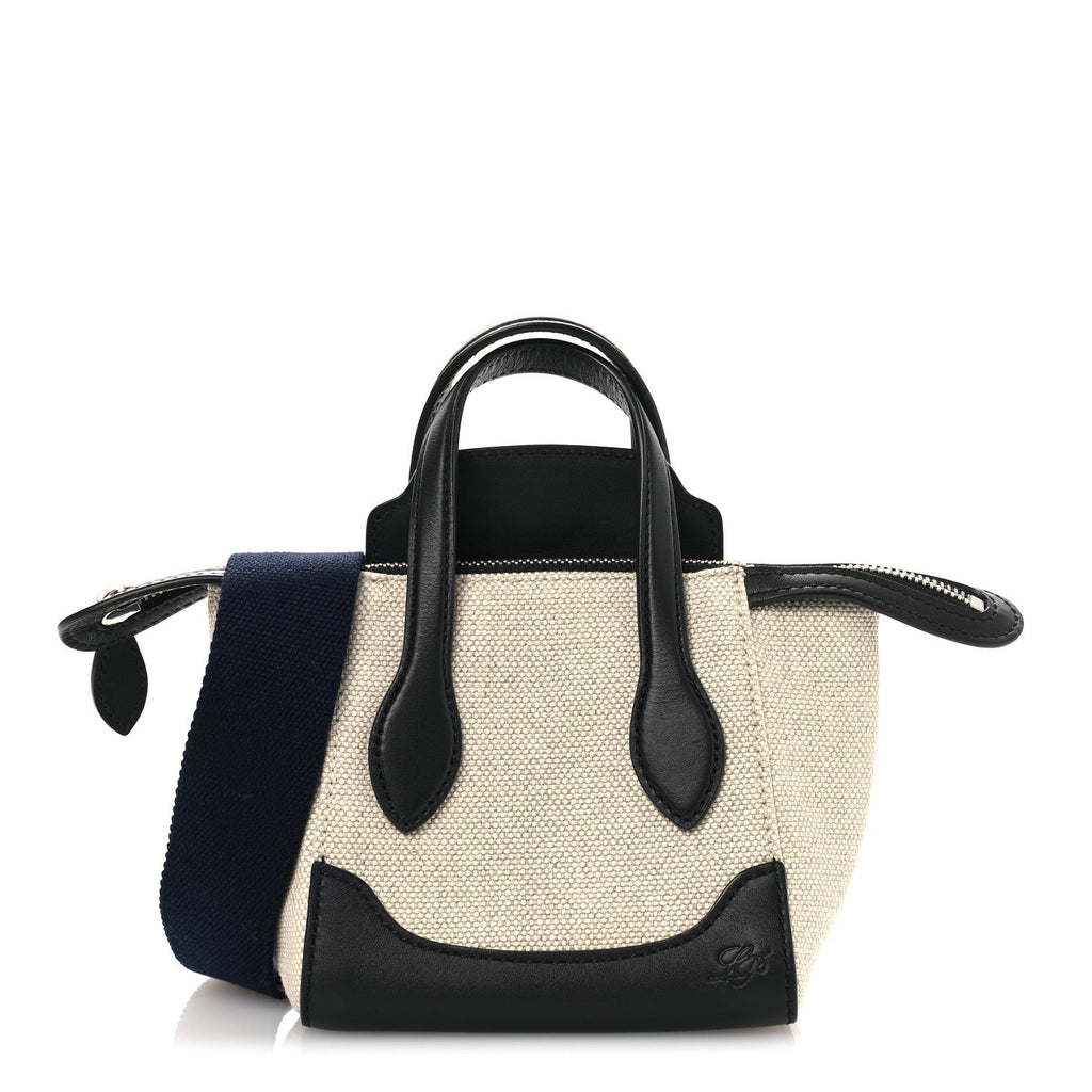 Calfskin Cotton Linen Nano Sesia Happy Day Bag Natural Black