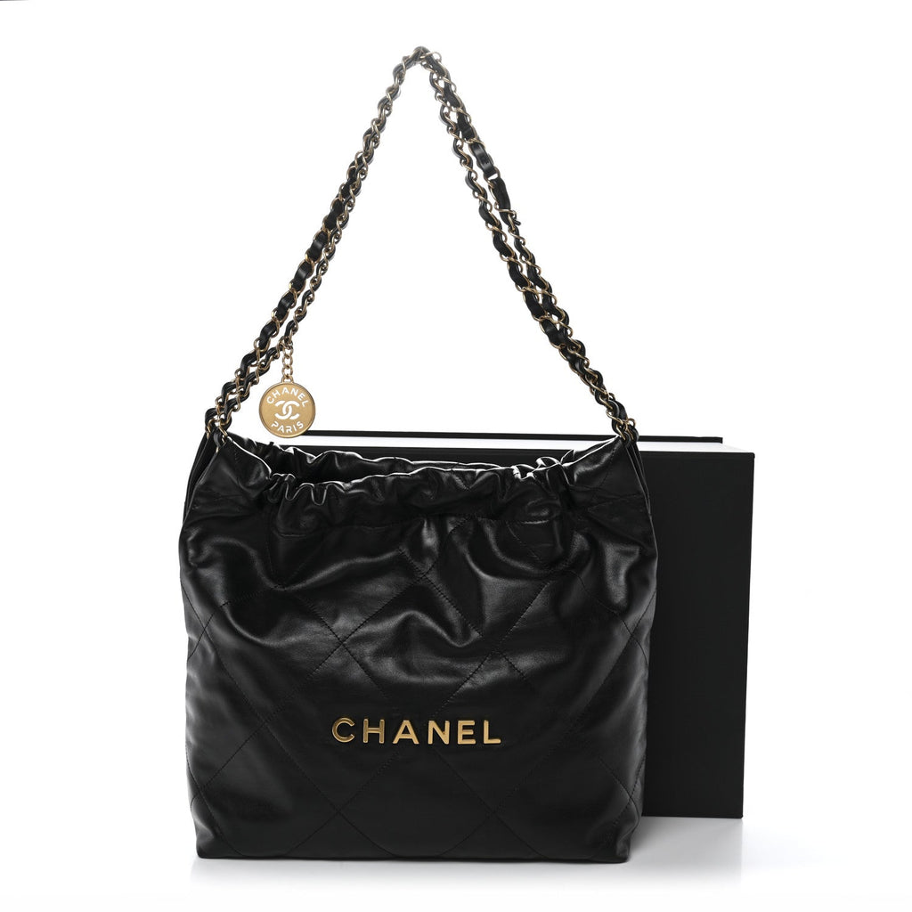 Shiny Calfskin Quilted Small Chanel 22 Black