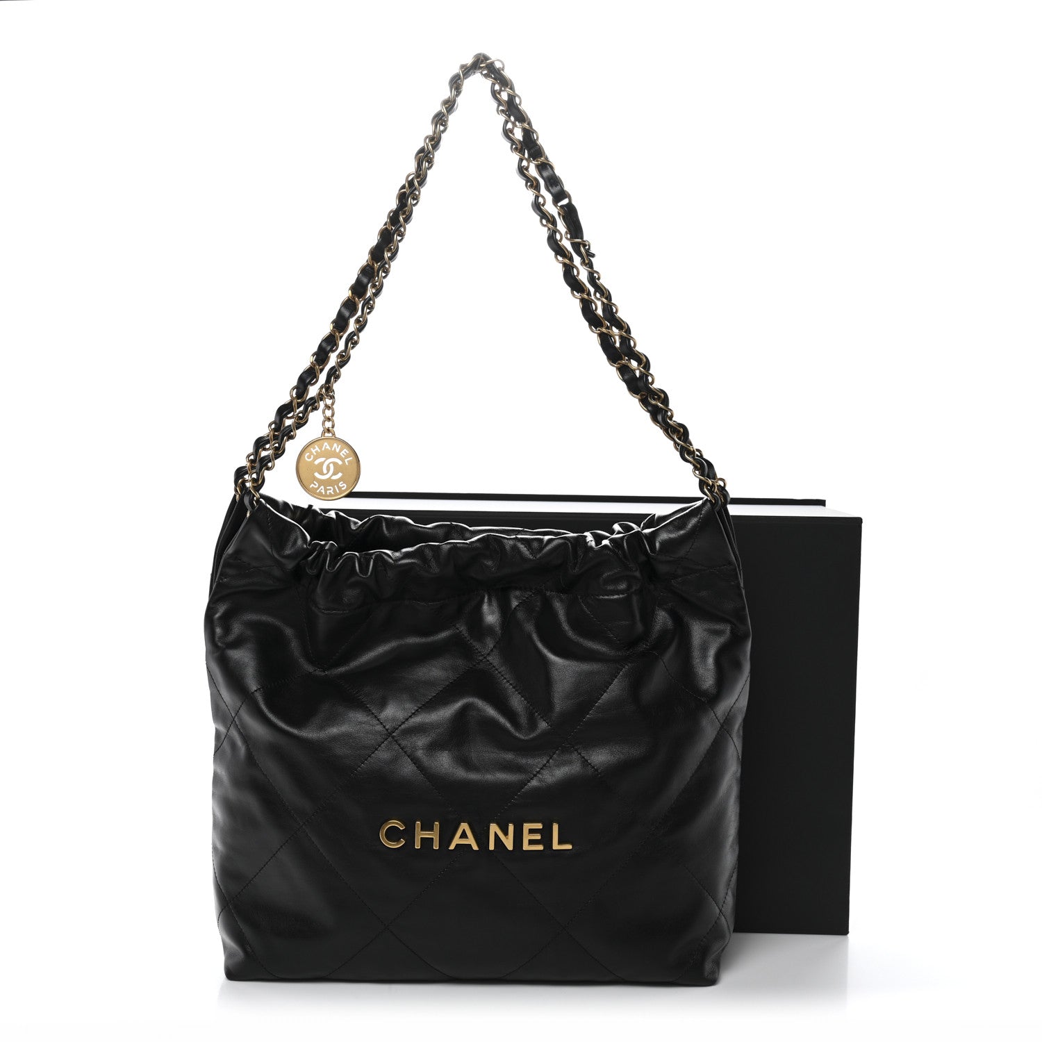 Shiny Calfskin Quilted Small Chanel 22 Black
