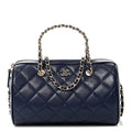 Caviar Quilted Barrel Clutch With Chain  Navy