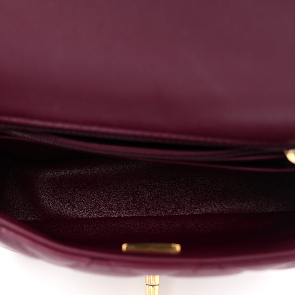 Lambskin Enamel Quilted Mini Coco Hearts Square Flap Burgundy