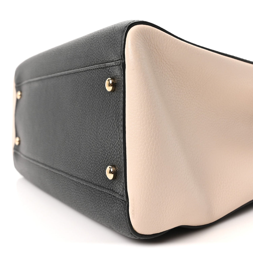 Grained Calfskin Small Bi-Color Neo Executive Shopper Tote Black Beige