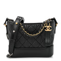Aged Calfskin Quilted Small Gabrielle Hobo Black