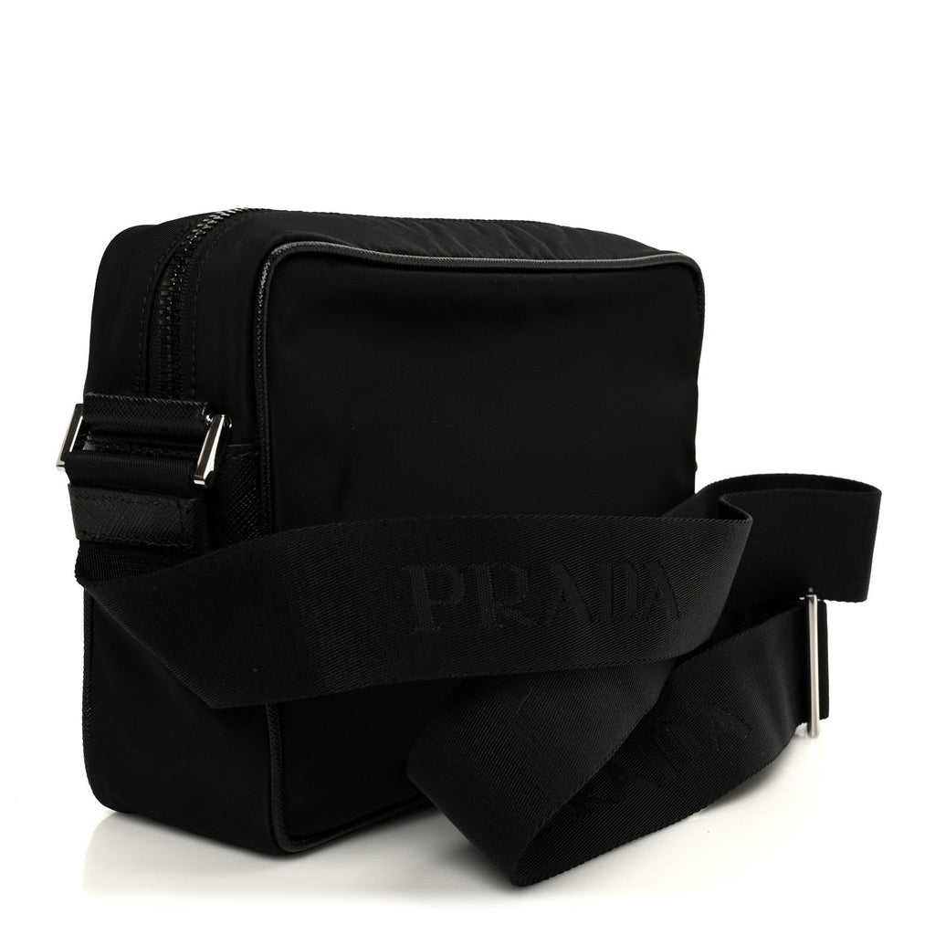 Tessuto Saffiano Pocket Double Zip Shoulder Bag Black