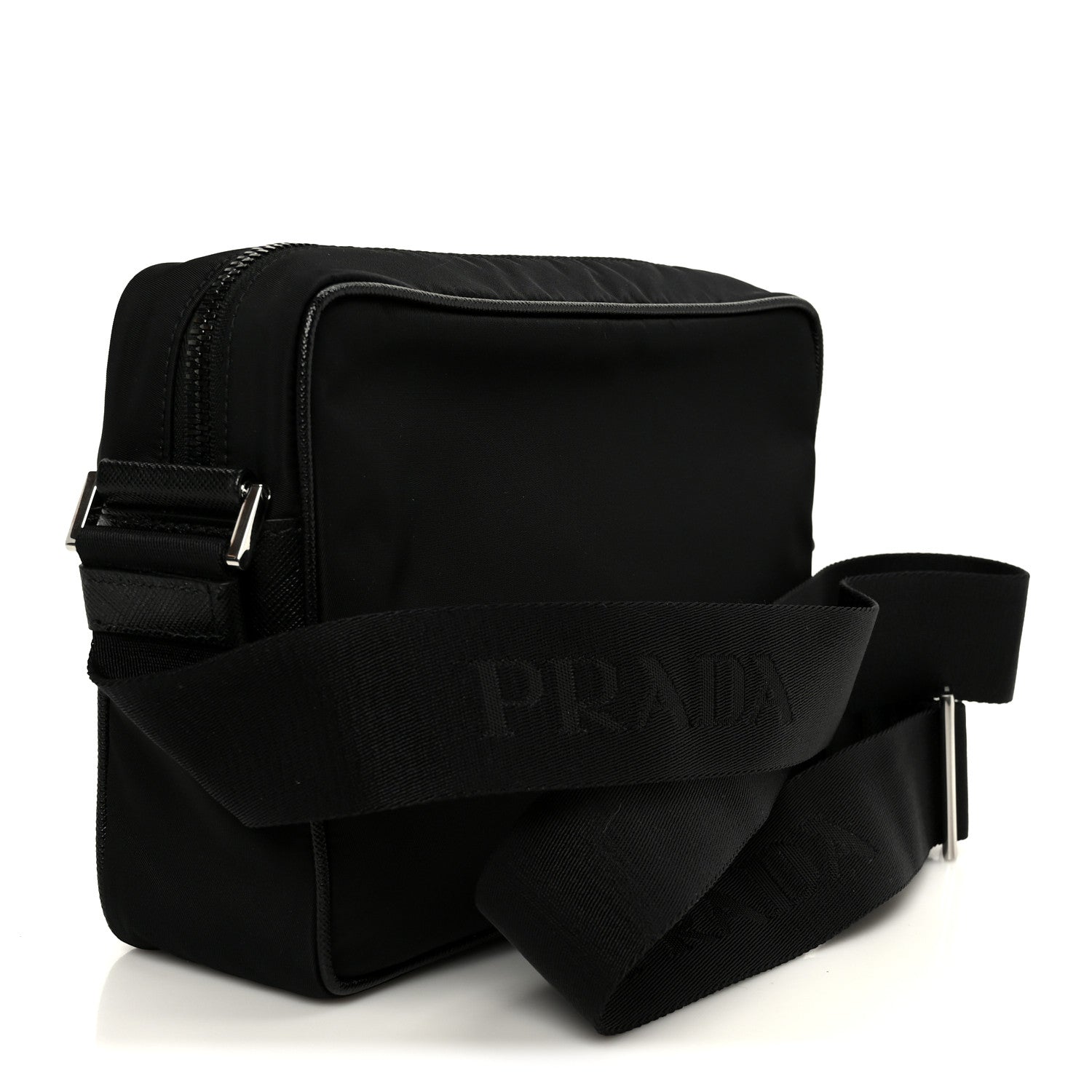 Tessuto Saffiano Pocket Double Zip Shoulder Bag Black