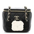 Lambskin Quilted Mini Camellia Bow Vanity Case With Chain Black